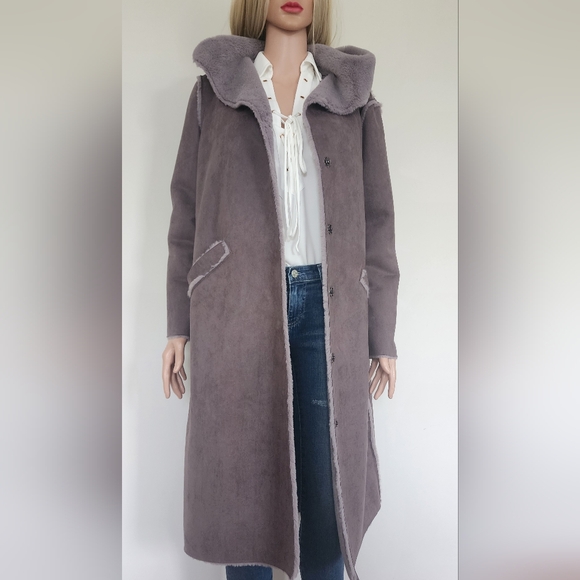 ZARA COAT FAUX FUR GREY HOODED SMALL - Picture 2 of 11